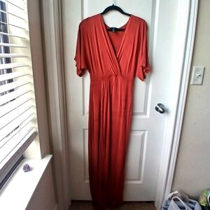 Forever 21 Brown and Orange V-Neck Maxi Sundress Size Small